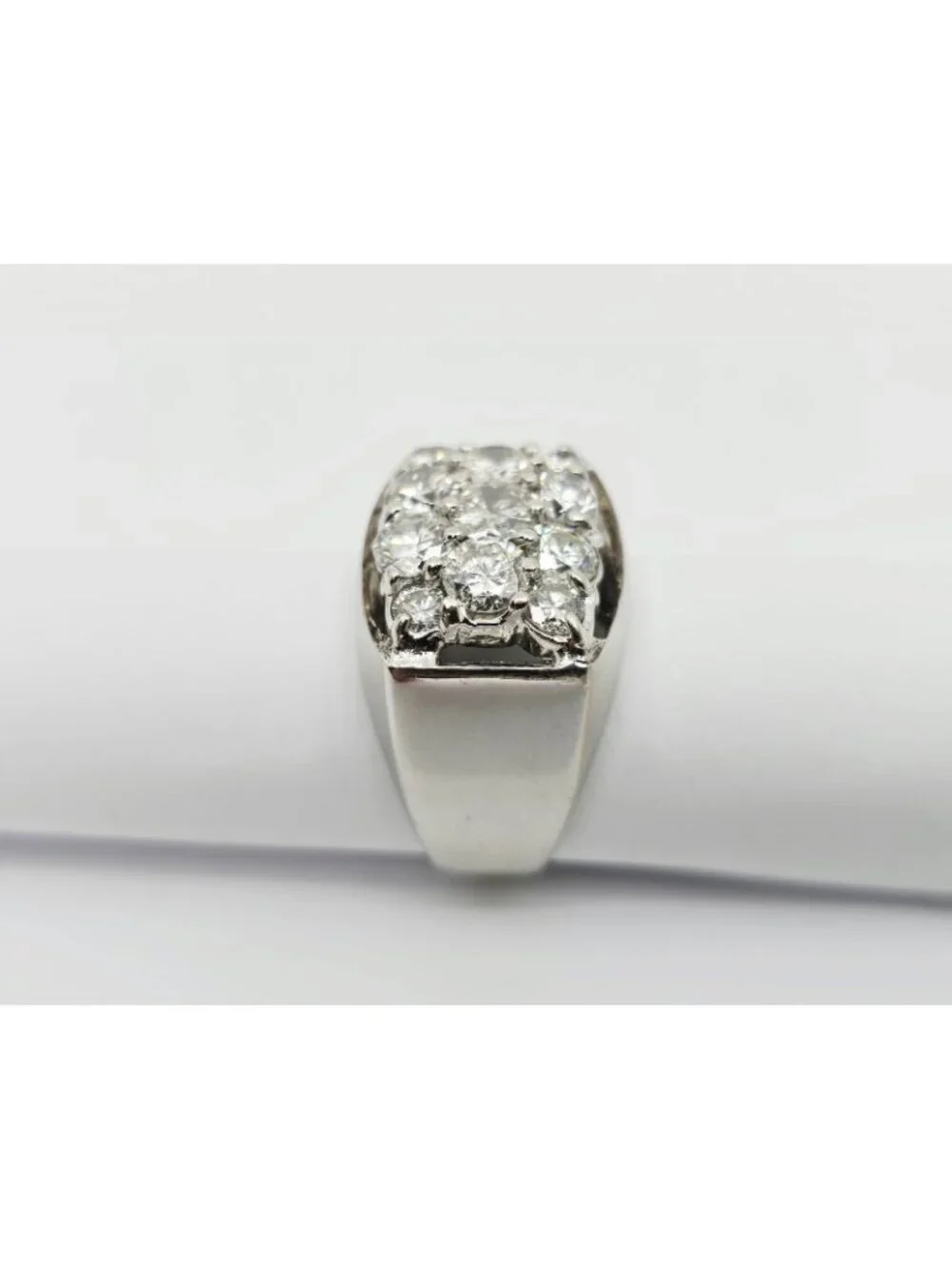 Unique 14K Karat Solid White Gold Designer Men's Diamond Cluster Ring - Size 10
